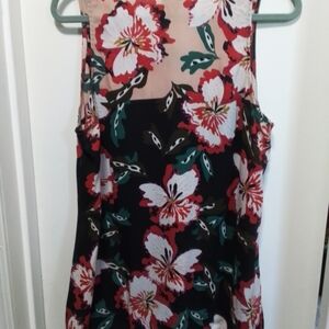 CAbi Black Floral Sleeveless Tank with Red & White Blooms